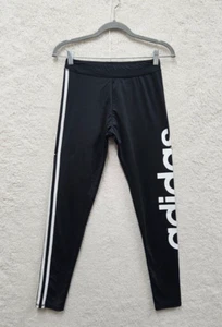 Adidas Girls Pants Extra Large Black Striped Poly Blend Pull On Active Leggings - Picture 1 of 19