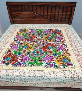King bed-sheet bed-cover bedspread tapestry bohemian embroider elephant peacock - Picture 1 of 10