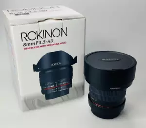 Lente ojo de pez asférica Rokinon 8 mm f3,5 HD con capucha para réflex digital Canon - Imagen 1 de 11