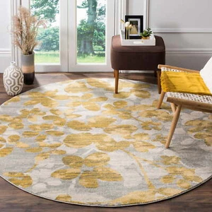 SAFAVIEH Evoke Pavel Floral Area Rug, Grey/Gold, 6'7" x 6'7" Round - Picture 1 of 5