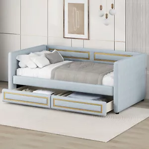 Twin Size Upholstery Daybed with Two Storage Drawers,Blue 7AAC - Picture 1 of 14