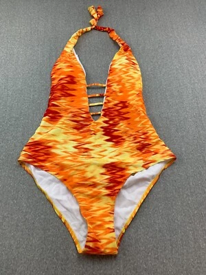 Traje de baño Halter 1 pieza Monokini para mujer talla XL naranja amarillo Chevron Ombre espalda baja Foto 1 de 4