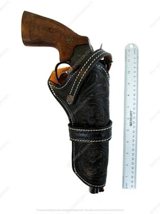 LEATHER HOLSTER UNIVERSAL FIT REVOLVER COVER GUN HOLDER OPEN BOTTOM TOOLED - Picture 1 of 19