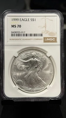 American Silver Eagle 1999 1 oz $1 | NGC MS70 | Raro de alta calidad, ¡fecha clave! Foto 1 de 4