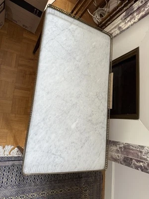 Table Basse En Bois Et Marbre Blanc, Style Louis XVI - Photo 1/2