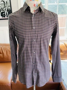 GUCCI SHIRT Black & Red Plaid 16.5" Small Slim Pearl Snap Buttons Mens Italy - Picture 1 of 11