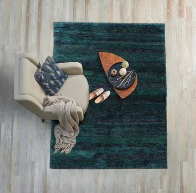 Gabbehh Contemporary Boho Hand Knotted 3'9''x5'10" Turquoise Silk Area Rug - Image 1 of 4