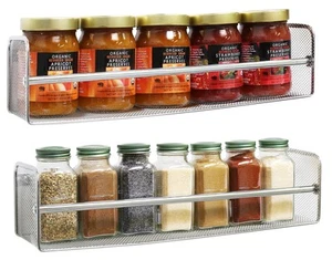DecoBros 2 Pack Wall Mount Single Tier Mesh Spice Rack, Chrome - Picture 1 of 7