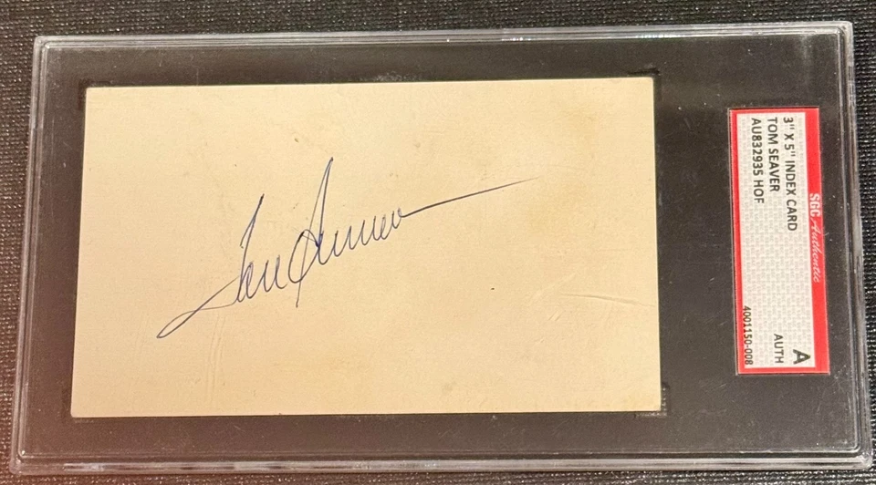 NY Mets HOF Tom Seaver Signed 3x5 Index Card Autograph SLABBED - Image 1 of 1