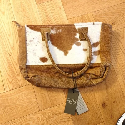 Bolso de Mano Myra Pelo Sobre Piel Cuero Cartera Doble Asas Cremallera Superior Tela Forrado Nuevo con Etiquetas Foto 1 de 4