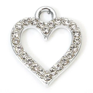 10 ciondoli ciondoli amore a forma di cuore tono argento micro pavè con strass trasparenti - Foto 1 di 1