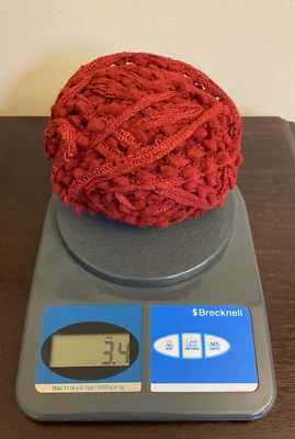 Partial Ball 3.4 oz - Deep Red Mini Pom Pom Lace Yarn Ball Trim Trims - Image 1 of 3