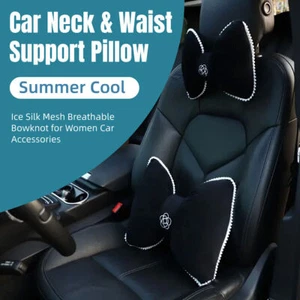 Black Bowknot Neck Pillow Plush Bow Tie Soft Plush Car Headrest Waist Support - Picture 1 of 16