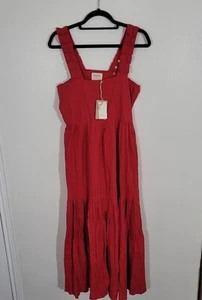Mirth Rio Maxi Dress Medium Grenadine Sleeveless Handmade Collection Red Cotton - Picture 1 of 10