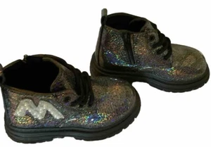 Shimmer Mid Top Boots Girls Sz 11Y Black Faux Leather Patent Embellished Lace Up - Picture 1 of 6