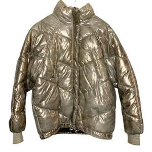 H&M Metallic Gold Puffer Zip Up Insulated Bomber Puffer Coat Size 8 - Picture 1 of 9