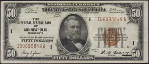 Fr.1880-i 1929 Minneapolis $50 Federal Reserve Bank Note VF - Picture 1 of 2