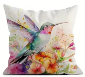 1pc Watercolor Hummingbird  Pillow Covers, 18x18 Inches-Soft Peach Skin Velvet - Picture 1 of 4