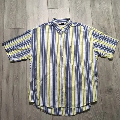 Camisa Fila Vintage Para Hombre Grande Azul Amarillo Rayas Algodón Abotonada Hecha en Italia Foto 1 de 4