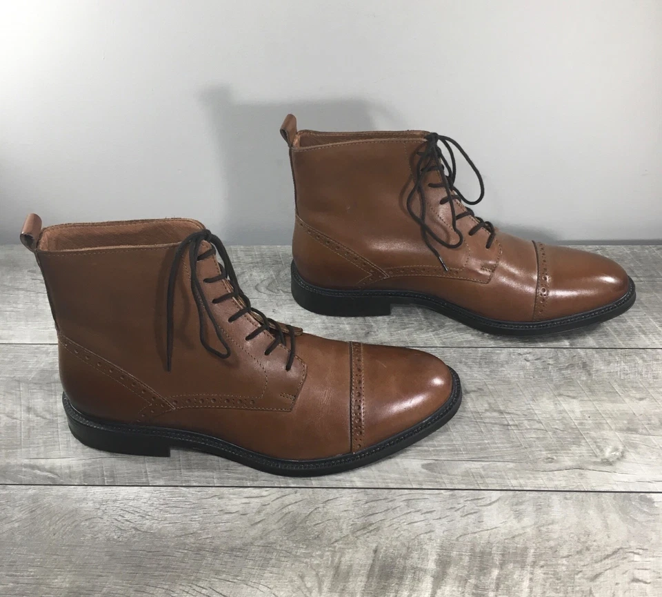 Stafford 014-1235 Gunner Cap Toe Vestido de cuero marrón para hombre Botas de hombre Talla 10.5 Foto 1 de 4