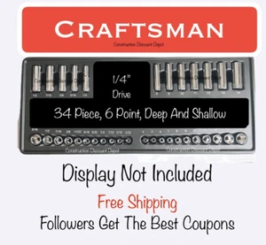 CRAFTSMAN TOOLS 34pc Short 1/4" SAE & METRIC 6pt ratchet wrench socket set - Picture 1 of 3
