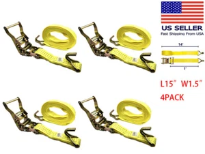 2/4/6 PACK New 1.5" x 15' 4000 lb Ratchet Straps J Hook Heavy Duty Tie Downs - Picture 1 of 4