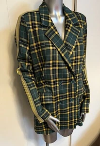 Benetton Green Tartan Plaid Double Breasted Fitted Jacket. Size 44 UK 12. NWT. - Picture 1 of 7