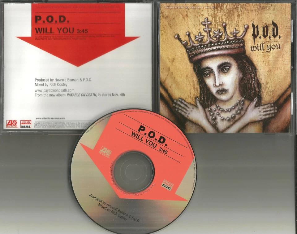 P.O.D. Will you ULTRA RARE 2003 PROMO Radio DJ CD Single POD PRCD301291 USA MINT Foto 1 de 1