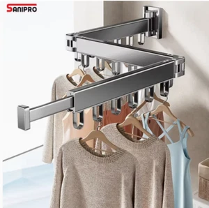 Wall-Mounted Sturdy 3-Fold Laundry clothes Hanger Expandable 180° Folding - Picture 1 of 9