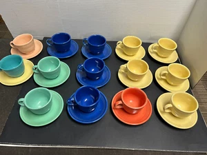 14 Vntg Fiesta Ware Coffee Cups + 6" Saucers Multi-Color Bright Lot VGUC - Picture 1 of 12