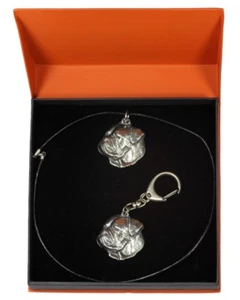 American Bulldog - silver covered keyring, pendant, set with dog, Art Dog type 2 - Picture 1 of 12
