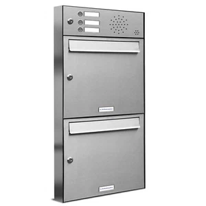 2er Premium Edelstahl Briefkasten Außen mit 3 Klingel Wand Postkasten 1x2 S - Bild 1 von 4