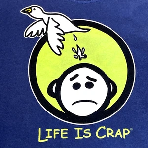 Life Is Crap Short Sleeve Shirt Unisex M Navy100% Cotton Graphic Bird Poop Head - Picture 1 of 7