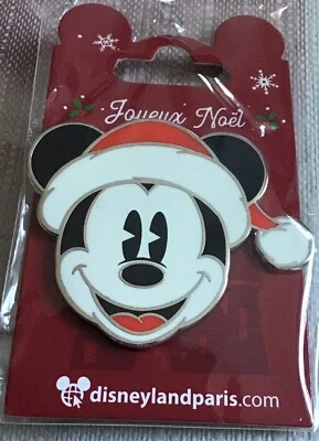 Disney Pin großer Mickey-Kopf mit Nikolausmütze, Disneyland Paris, Open Edition - Bild 1 von 2
