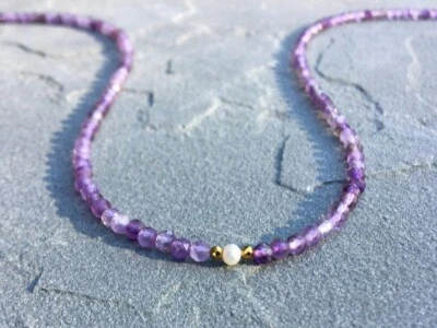 Collar hecho a mano de 24" con cuentas redondas facetadas de amatista púrpura natural para mujer Foto 1 de 4