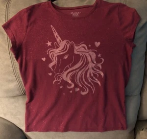 Girls Glitter Unicorn Shirt Size XXL 16 By Children’s Place Pink Short Sleeve - Picture 1 of 6