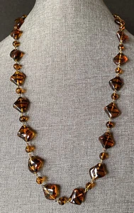 Vintage Continuous Amber Glass Striped Necklace 28” - Picture 1 of 5