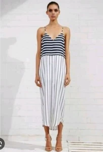 Shona Joy La Raya Midi Dress, Size AU 10, US 6 Navy White Stripe Nautical - Picture 1 of 7