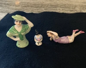 1920's GERMAN SIGNED PORCELAIN BATHING BEAUTY WOMAN + PAIR OF 1/2 DOLLS GORGEOUS - Picture 1 of 10