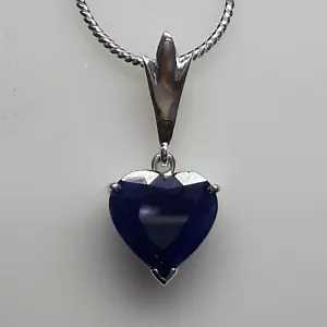  6.00 Carat 925 Sterling Silver Handmade Blue Sapphire Heart Shape Pendant - Picture 1 of 11