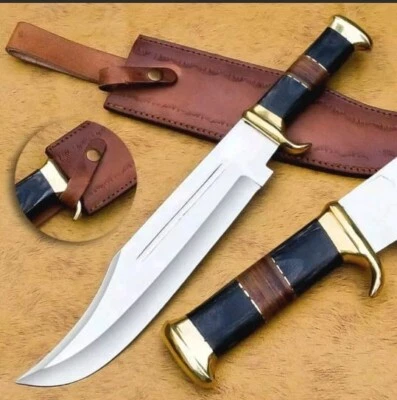 16” CUSTOM HANDMADE  STEEL bowie HUNTING KNIFE WITH LEATHER SHEATH - Image 1 of 4
