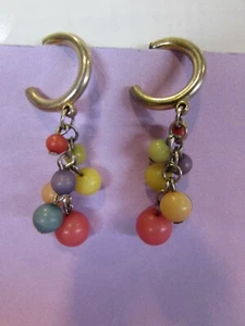 VINTAGE goldtone multi-color-bead dangle pierced earrings - about 2" long - Picture 1 of 5