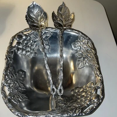 Juego de ensaladas de 3 piezas de aluminio Arthur Court uvas y hojas 2001 Foto 1 de 4