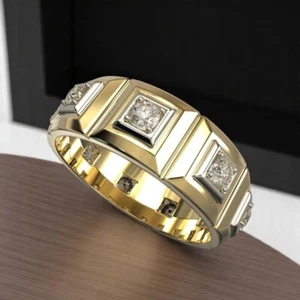 7 mm 14K Gelbgold 0,70 Karat Lab Grown Princess Cut Diamant Männer Ewigkeit Band - Bild 1 von 12