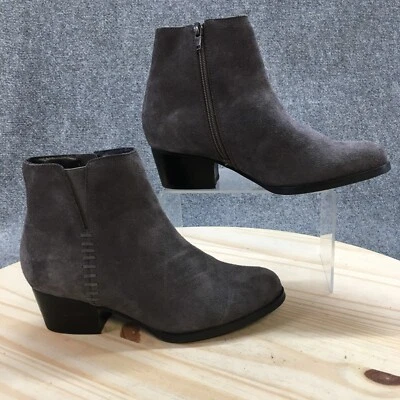Van Eli Boots Womens 6.5 M Ankle Booties Gray Suede Almond Toe Side Zip Block - Image 1 of 4