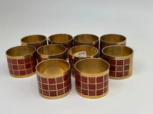 10 Pier 1 Brass with Inlaid Enamel Red Gold Napkin Rings - Picture 1 of 7