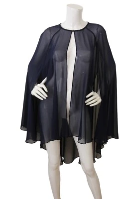 Lauren Ralph Lauren Navy Chiffon Cape Jacket Size Large Capelet Overlay Cocktail - Image 1 of 4