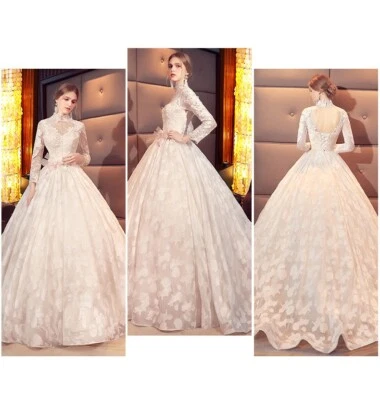  Vintage French Lace Long Sleeve Wedding Gown - Image 1 of 4