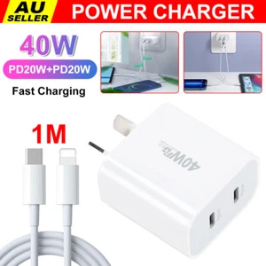 40W USB C Fast Charger DUAL Port Wall Charger Fast Charging Port for iPhone iPad - Picture 1 of 12
