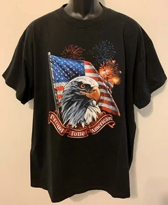 Camiseta "ORGULLOSA de ser AMERICAN" BANDERA ÁGUILA Delta ALGODÓN NEGRA NUEVA sin etiqueta X-GRANDE - Imagen 1 de 3